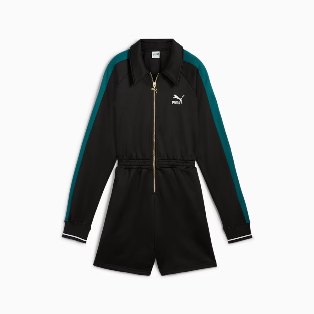 NWT PUMA Womens Black Lifestyle‎ Play Loud T7 Long Sleeve Shorts Romper Size L